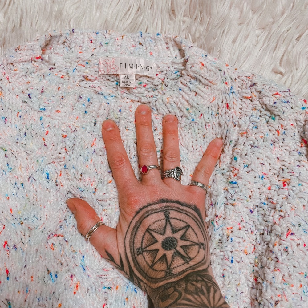❌SOLD❌Knit cream confetti colorful crop sweater xl - Picture 4 of 6